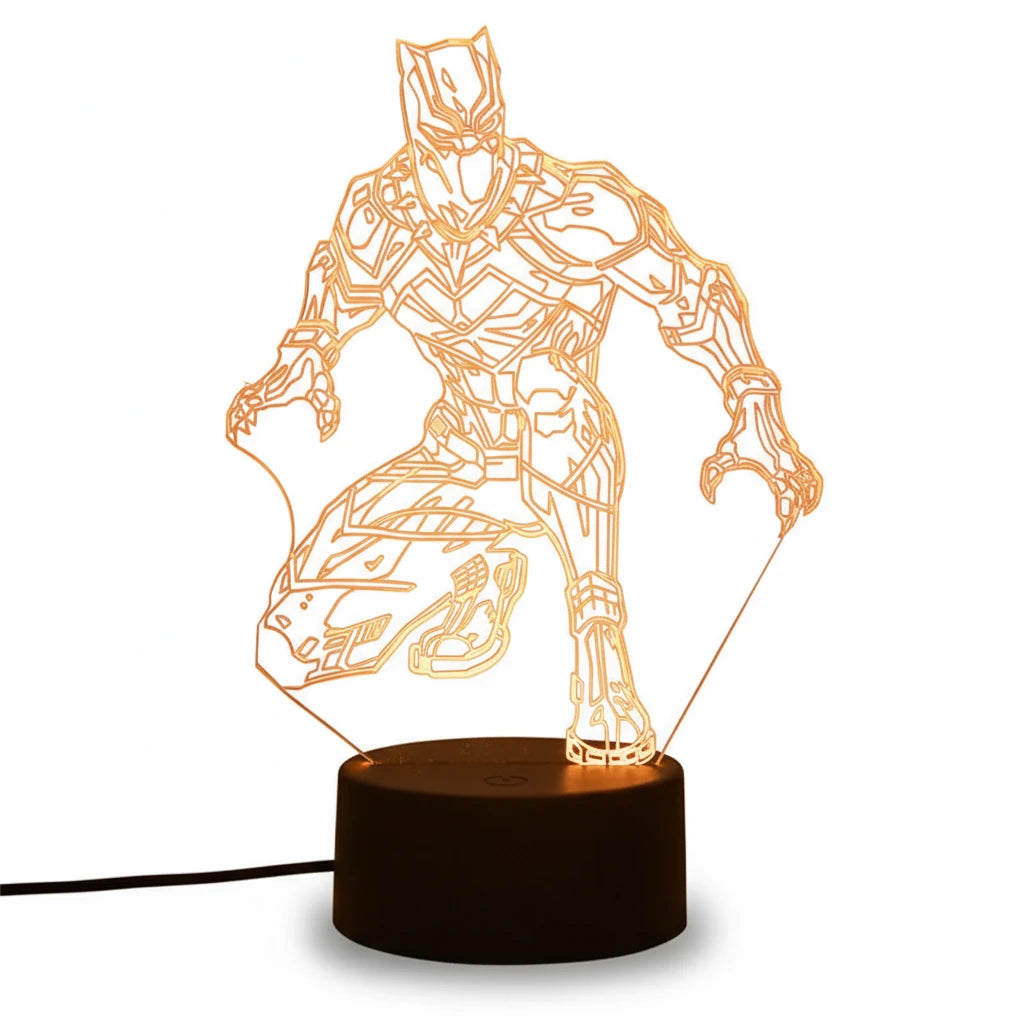 Lampe 3D Black Panther LED effet visuel Marvel pour bureau ou setup gamer