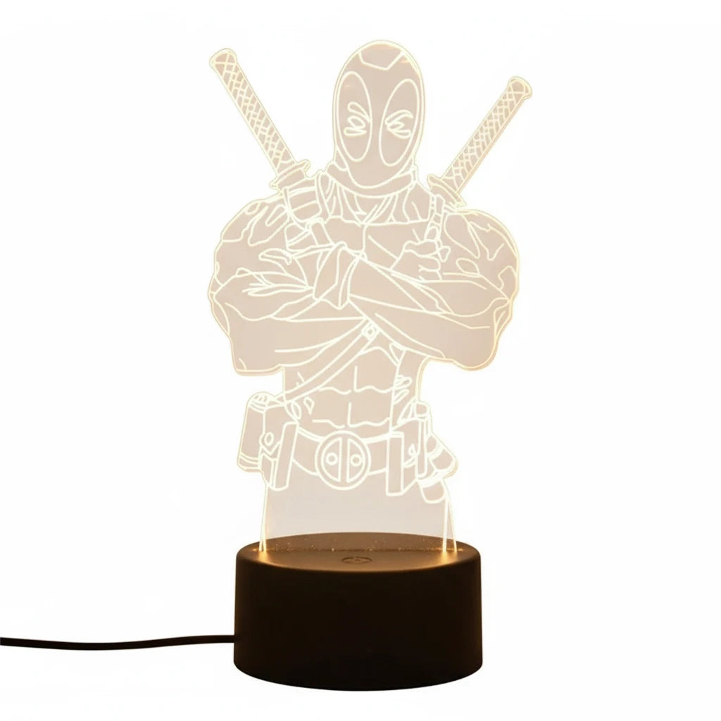 Lampe 3D Deadpool LED rouge et noire effet illusion Marvel