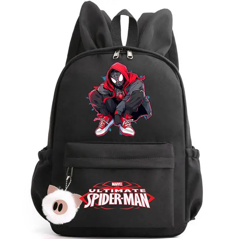 Sac Spider-Man noir imperméable avec poches multiples et fermeture zippée