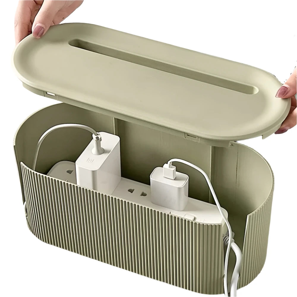 boite rangement cable et prise verte