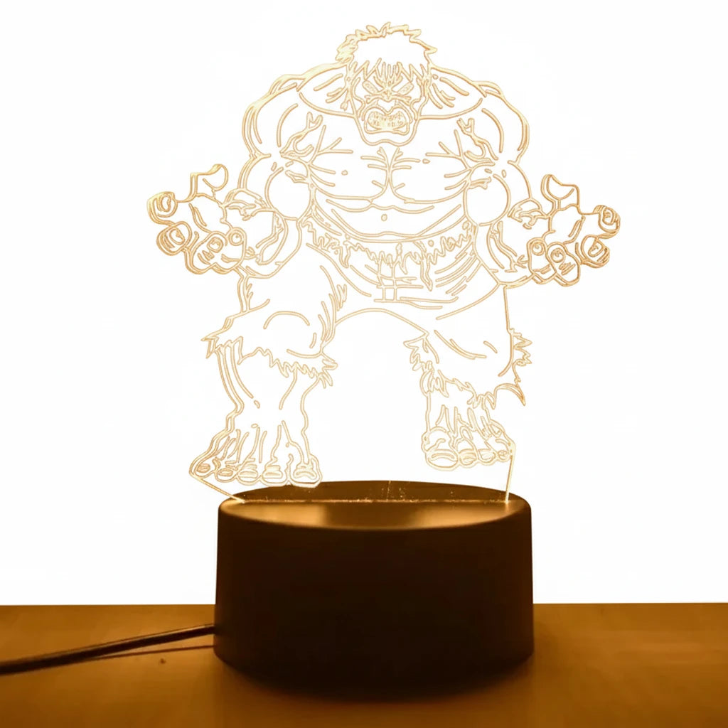 Lampe LED Hulk 3D verte multicolore pour décoration de chambre enfant