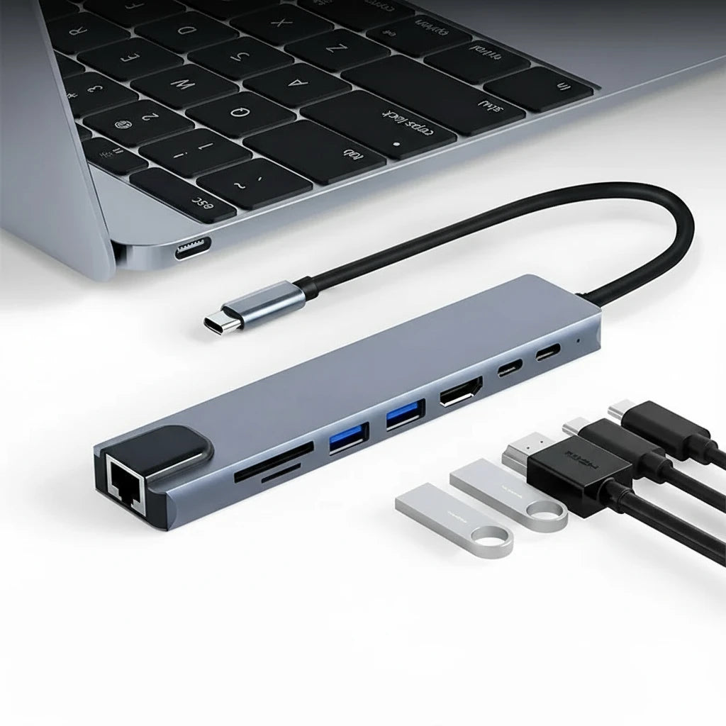 Adaptateur multifonction USB-C aluminium avec recharge Power Delivery et lecteur SD/TF