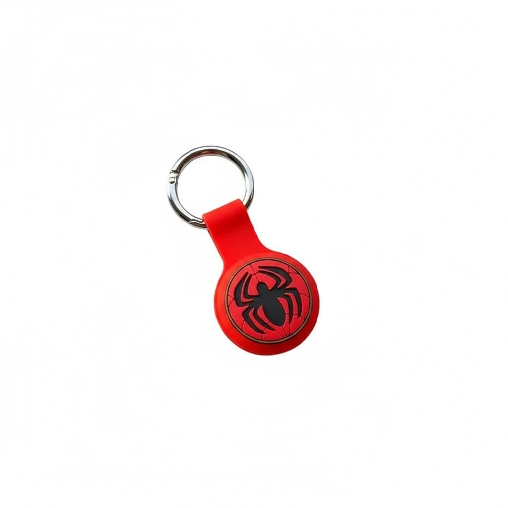 Étui AirTag Captain America avec logo bouclier bleu et blanc en silicone