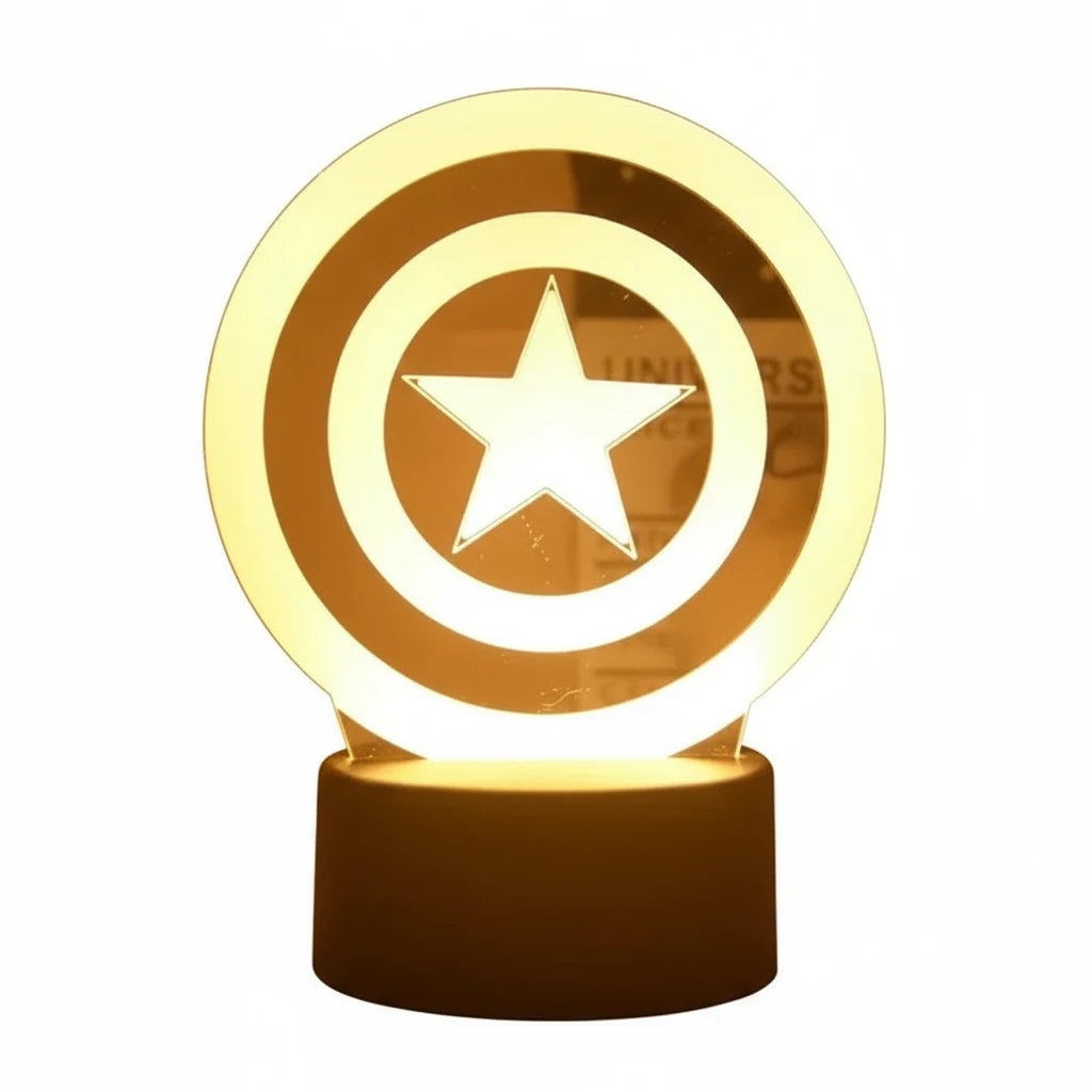 Lampe 3D Captain America LED bleue et rouge effet bouclier lumineux