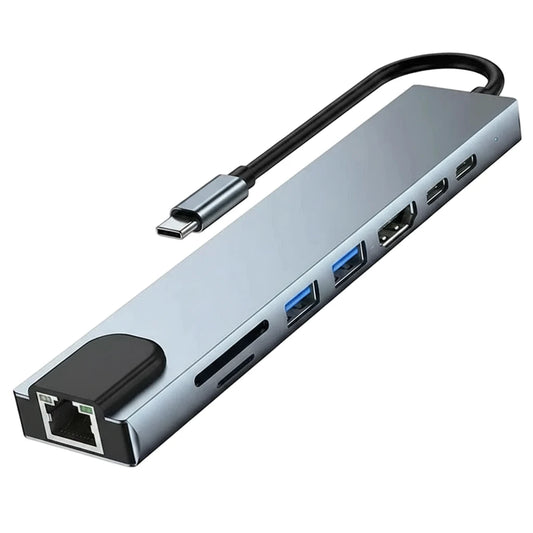 Hub USB-C 8 en 1 avec HDMI 4K, RJ45 et ports USB pour ordinateur portable et tablette