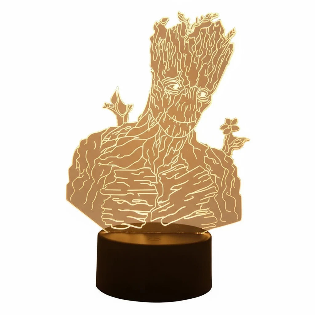 Lampe Groot 3D acrylique gravée, lumière d’ambiance super-héros