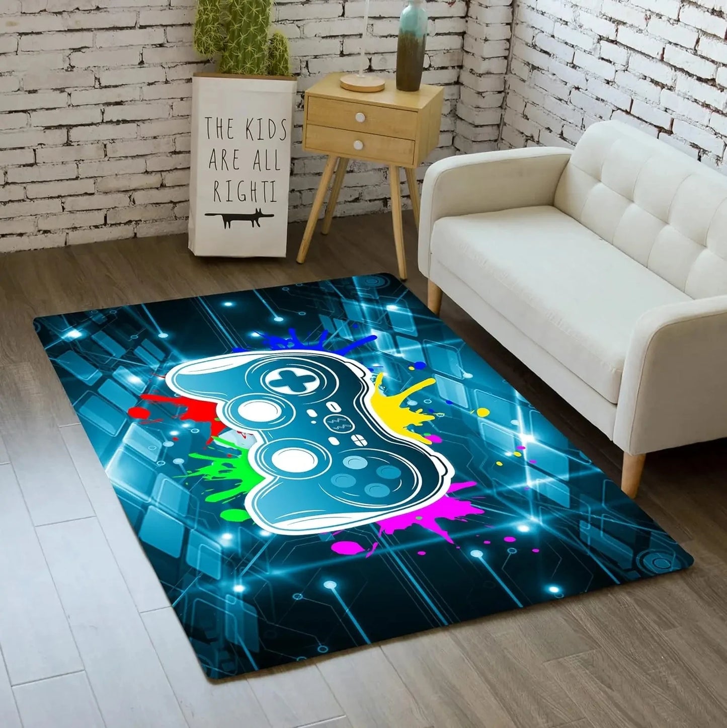 Tapis sol gamer manette fond bleu et noir