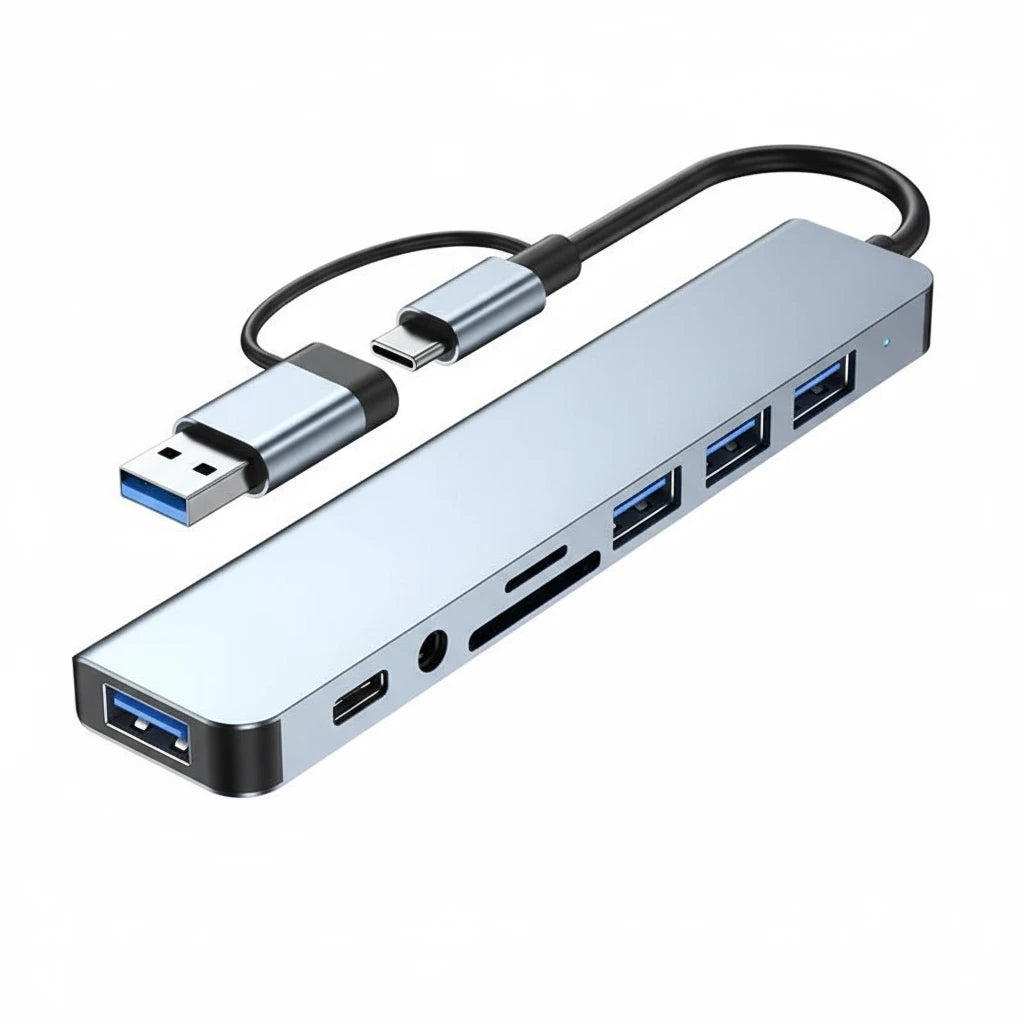 Adaptateur Multiport USB-C 8 en 2 avec ports USB 3.0 et audio 3,5 mm