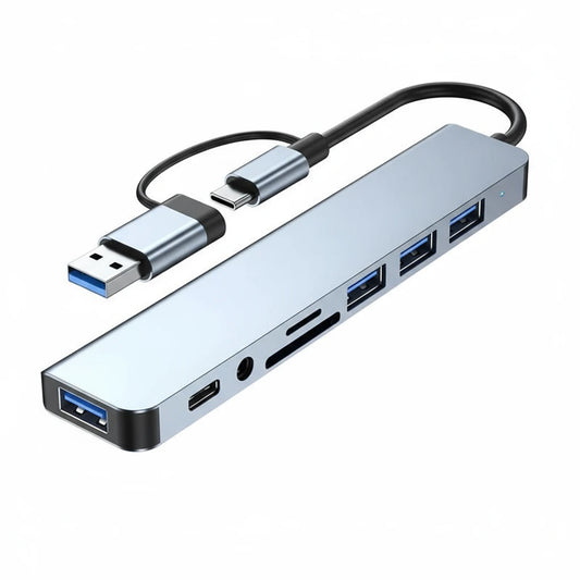 Adaptateur Multiport USB-C 8 en 2 avec ports USB 3.0 et audio 3,5 mm