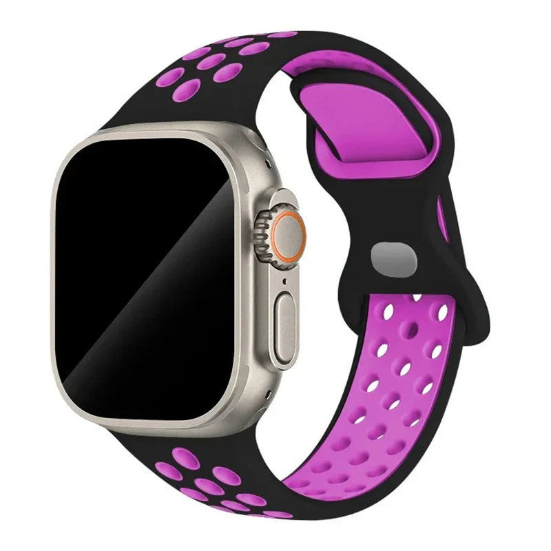 Bandeau iWatch pour Apple Watch – bracelet élégant et confortable en silicone noir et rose