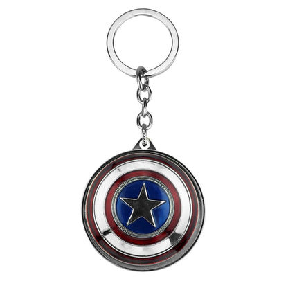 Porte-clés Captain America bouclier Marvel métal, design rouge blanc bleu iconique.