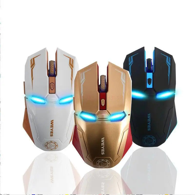 Souris Iron Man gaming lumineuse pour PC portable, bureau et setup gamer