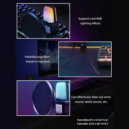 Gaming Computer Professional Condenser Microphone Mic PC Laptop USB Wired Live Streaming Podcast Studio Mike Kit Gamer Karaoke