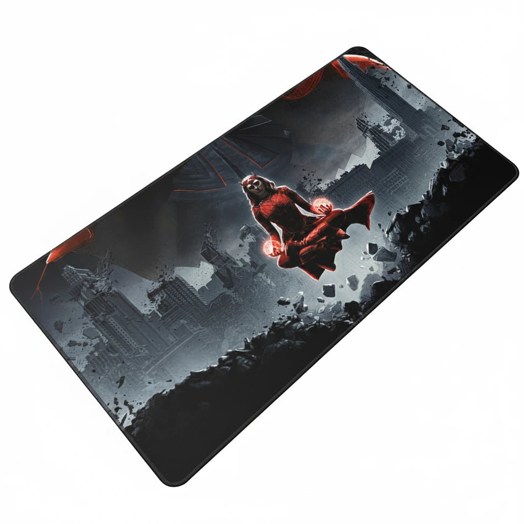 Tapis de bureau Marvel rouge et noir – impression HD de Scarlet Witch pour setup gaming