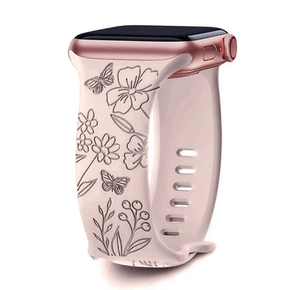 Bracelet gravé floral pour Apple Watch Series 11 – style chic