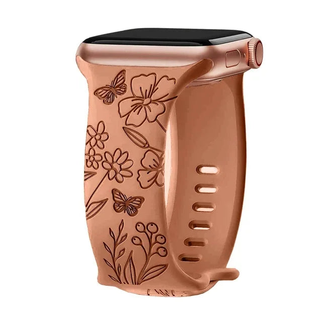 Bracelet Apple Watch pour femme – gravure florale raffinée