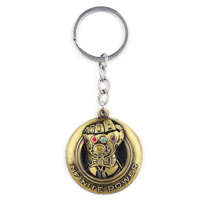 Porte-clés Thanos Avengers doré vintage, design détaillé.