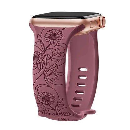 Bracelet Apple Watch 41 mm pour femme – motif floral gravé