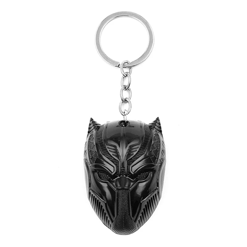 Porte-clés tête Black Panther Marvel Avengers, alliage robuste effet mat, accessoire geek durable.