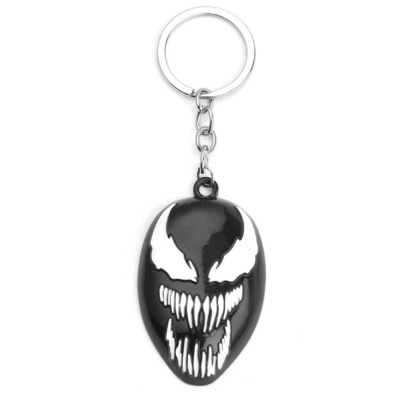 Porte-clés Venom Marvel noir et argent, design symbiote détaillé en métal pour sac ou clés.