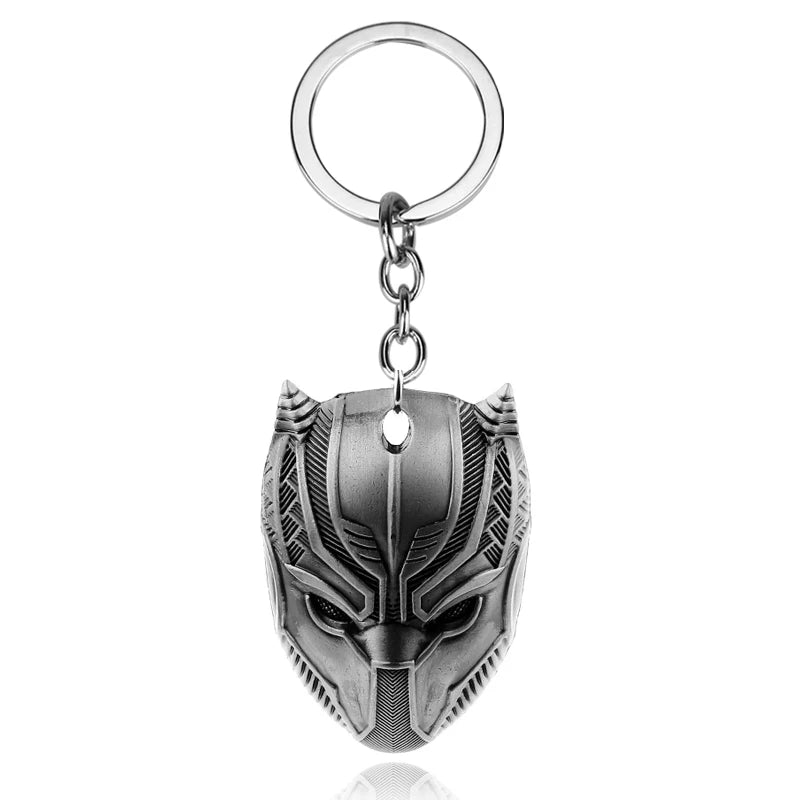 Porte-clés Marvel Black Panther en métal noir, design masque Wakanda Forever pour clés ou sac.