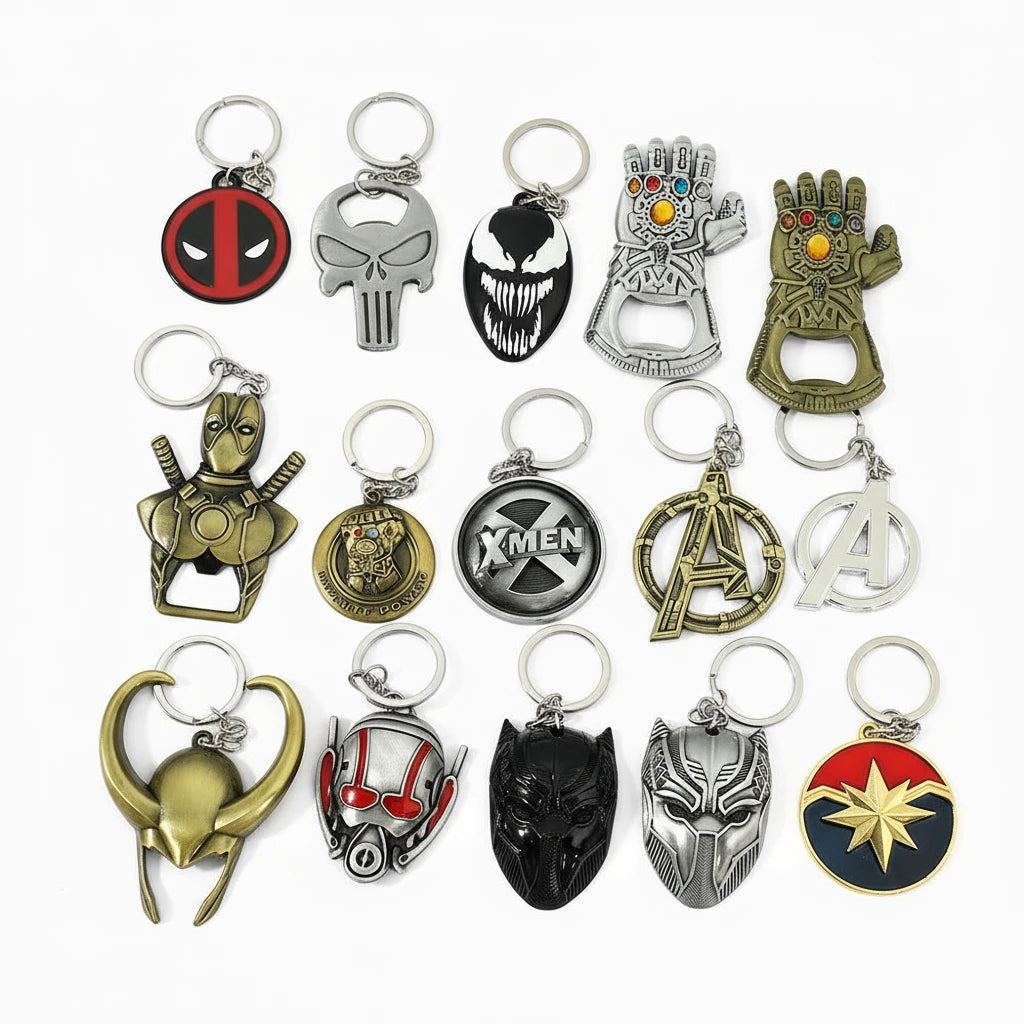 Porte-clés Marvel super-héros métal doré cadeau geek.