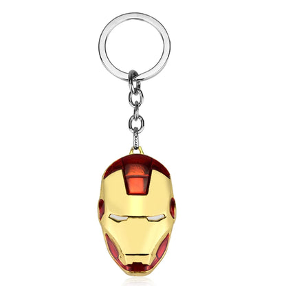 Porte-clés casque Iron Man 3D Avengers métal doré, accessoire pour voiture ou sac.