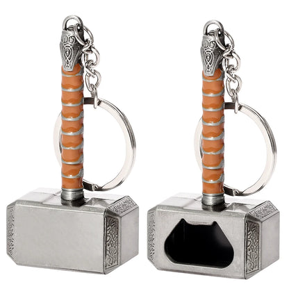 Porte-clés marteau de Thor Mjolnir Marvel métal, effet argenté détaillé.